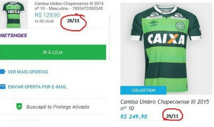 Netshoes raised their prices of Chapecoense football shirts