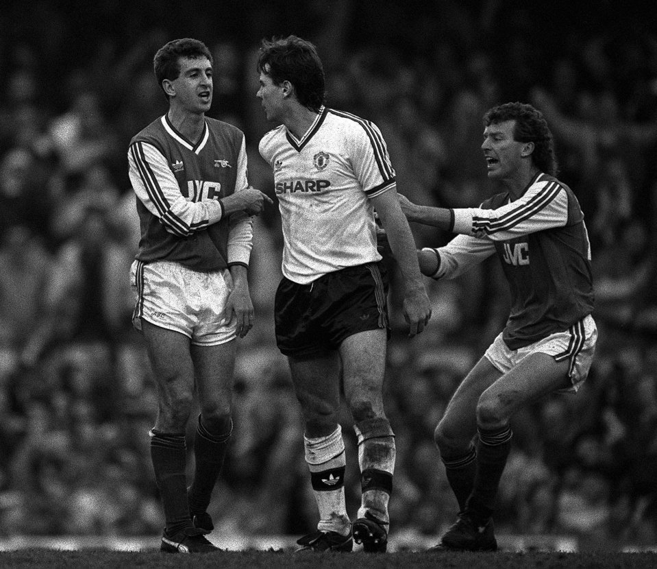  Nigel Winterburn taunts Brian McClair after penalty miss to spark brutal rivalry