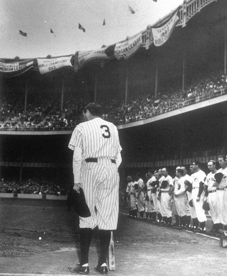 The Home Run King, Babe Ruth, wears his famed no. 3 uniform for the last time