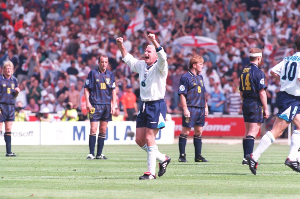 Gazza celebrates during the Scotland triumph