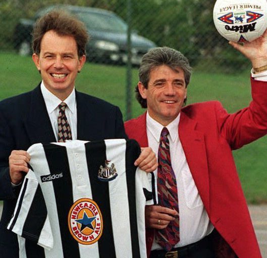 Welcome to Newcastle...Newcastle boss present .former Prime Minister Tony Balir with a Newcastle Brown Ale sponsored shirt