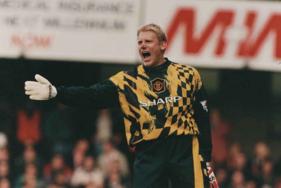 Manchester United's Danish goalkeeper Peter Schmeichel in action, October 1996. Pic: Jon Bond, The Sun.