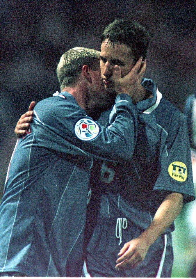 Gazza and Gareth Southgate after Euro 96 loss by Germany