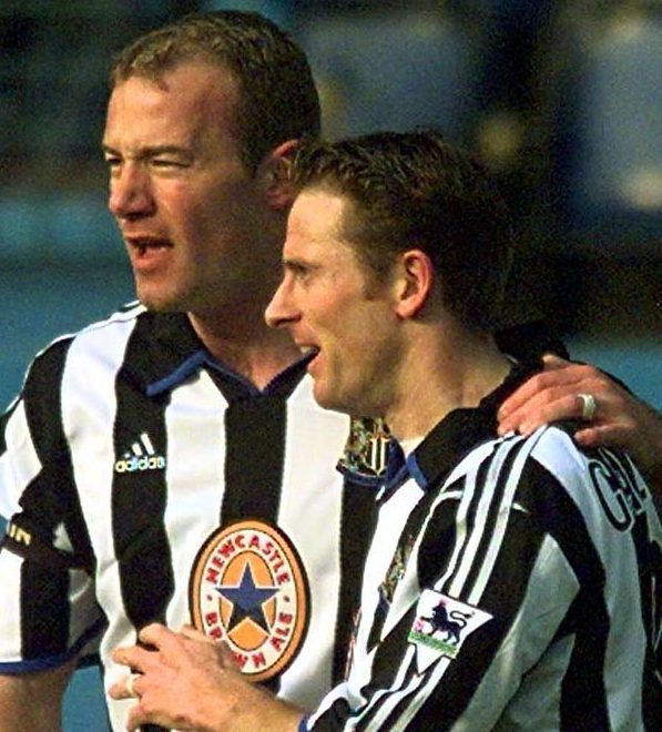 Ex-Newcastle captain Alan Shearer's shirt bears the famous blue star logo