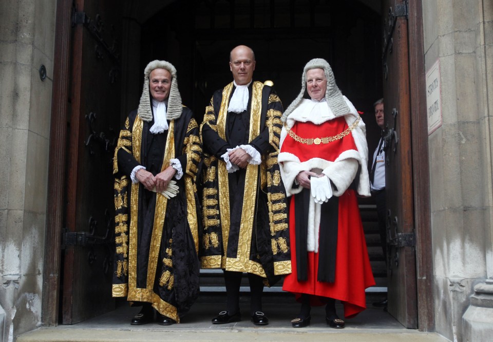 Lord Justice Dyson, Lord Chancellor Chris Grayling and the new Lord Chief Justice of England and Wales Sir John Thomas (l to r) at the Royal Courts of Justice