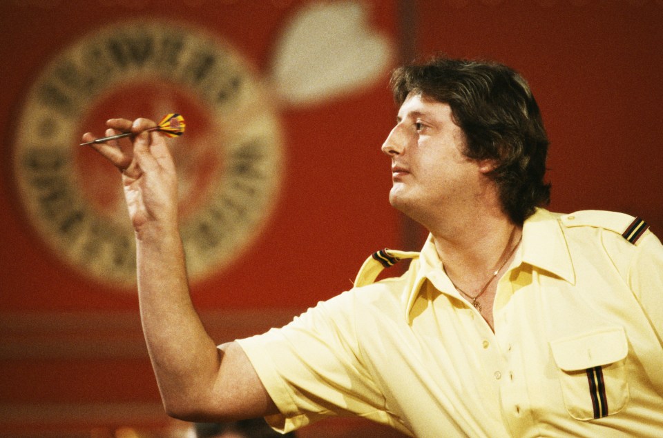 Eric Bristow aka The Crafty Cockney in action on 21 April 1983 during the Flowers Dartsathlon at the Redwood Lodge Country Club, Bristol