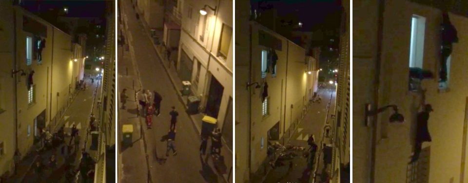  Mobile phone footage taken outside the Bataclan showed people fleeing the venue