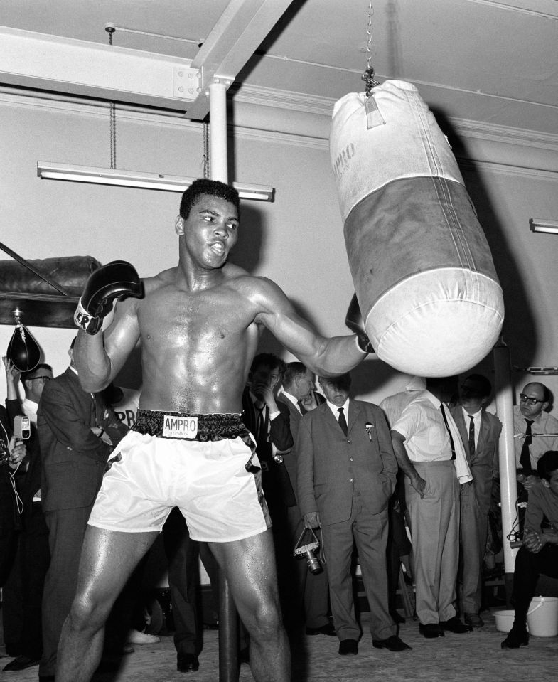 File photo dated 29-07-1966 of Muhammad Ali pounds the punchbag PRESS ASSOCIATION Photo. Issue date: Saturday June 4, 2016. Muhammad Ali - 'The Greatest' - has died aged 74. See PA story BOXING Ali. Photo credit should read PA Photos/PA Wire.