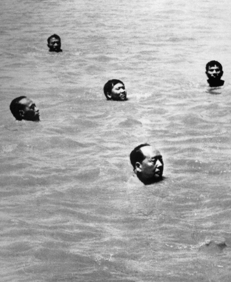 Mao Zedong swims the Yangtze River at Wuhan 