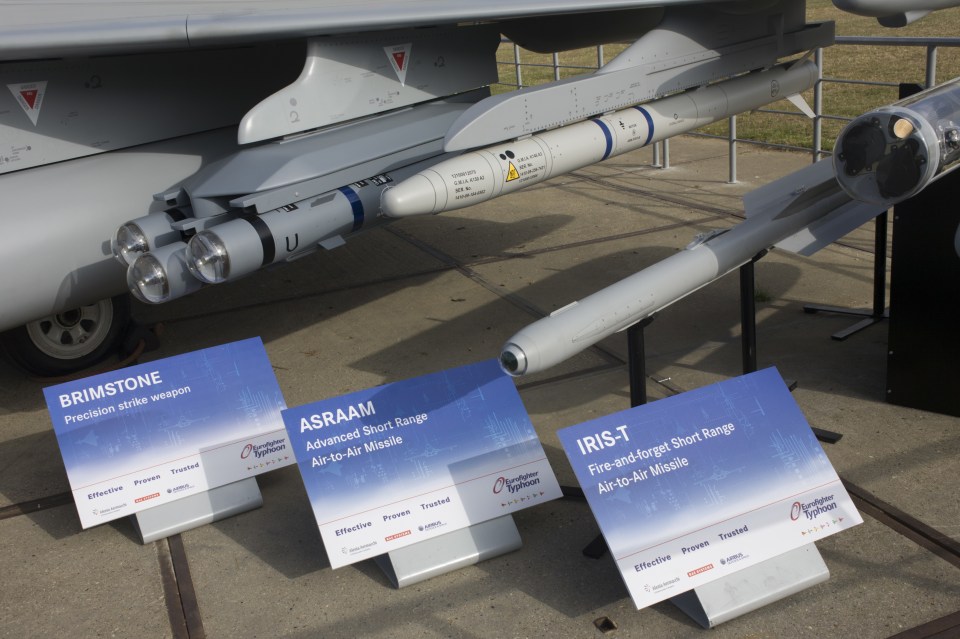  BAE Systems Typhoon jet fighter, exhibited with missile and smart bomb systems