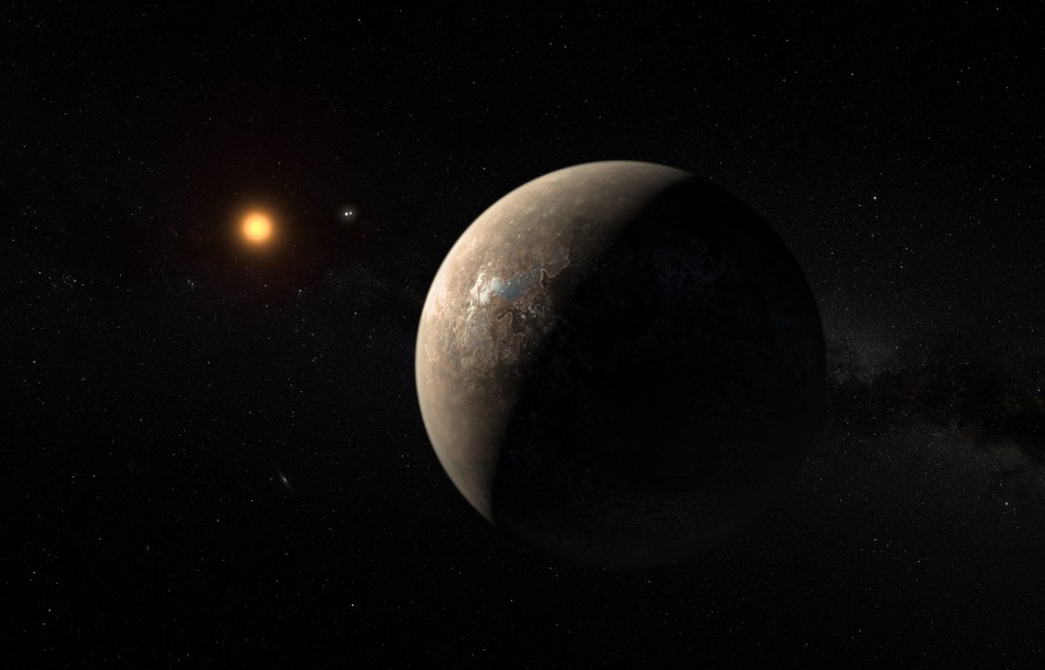  An artist's impression issued by the European Southern Observatory showing the planet Proxima b orbiting the red dwarf star Proxima Centauri