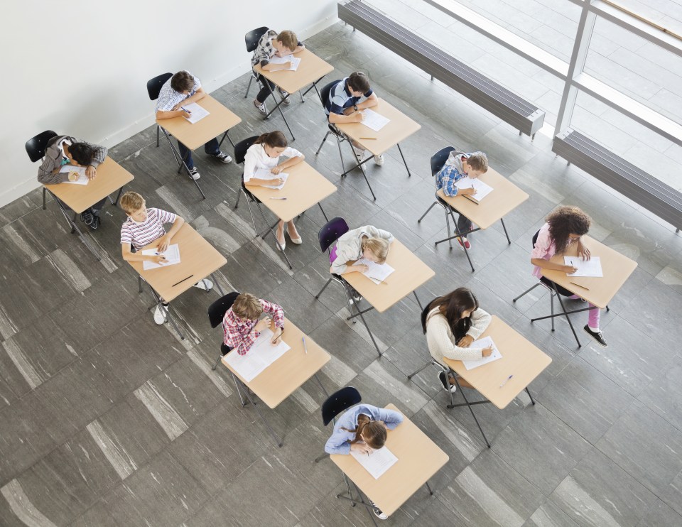 Students taking a test in classroom