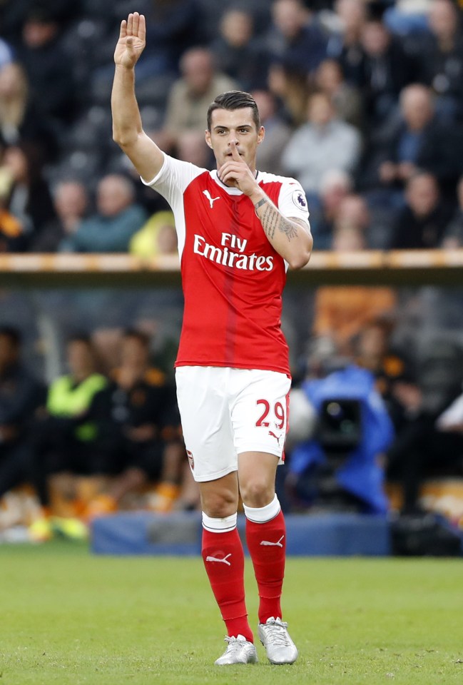  Granit Xhaka celebrates his ever goal for Arsenal