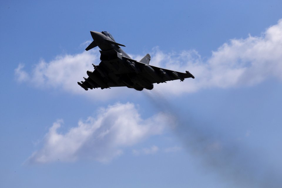  A Royal Air Force Typhoon aircraft takes off from RAF Akrotiri in Cyprus for a mission in Iraq