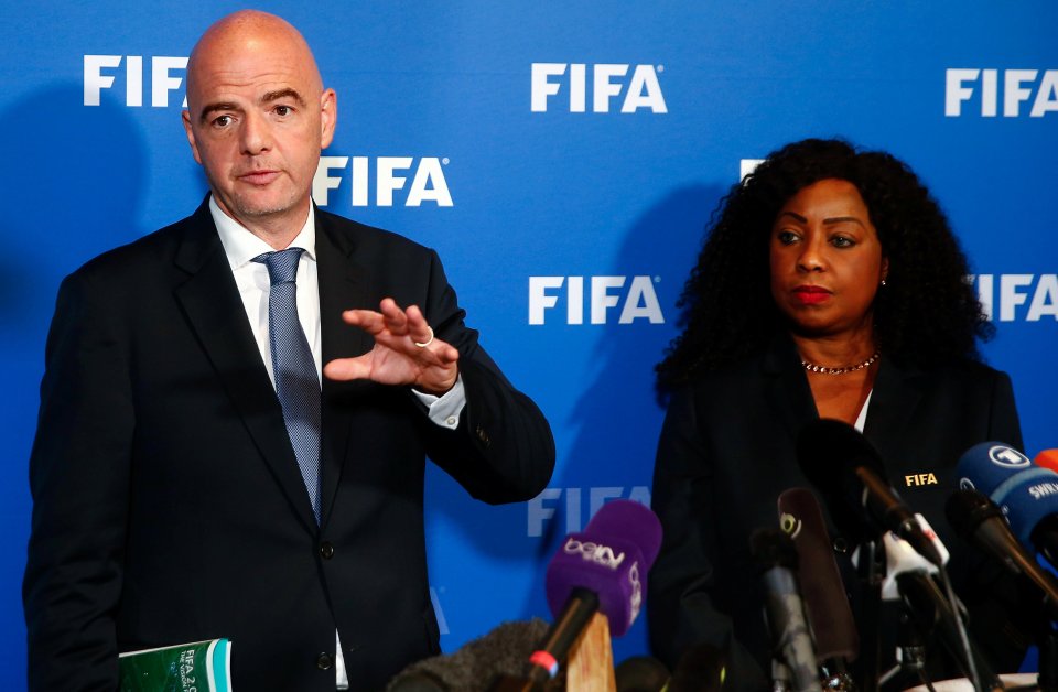 FIFA President Infantino and FIFA Secretary General Samoura address the media in Zurich