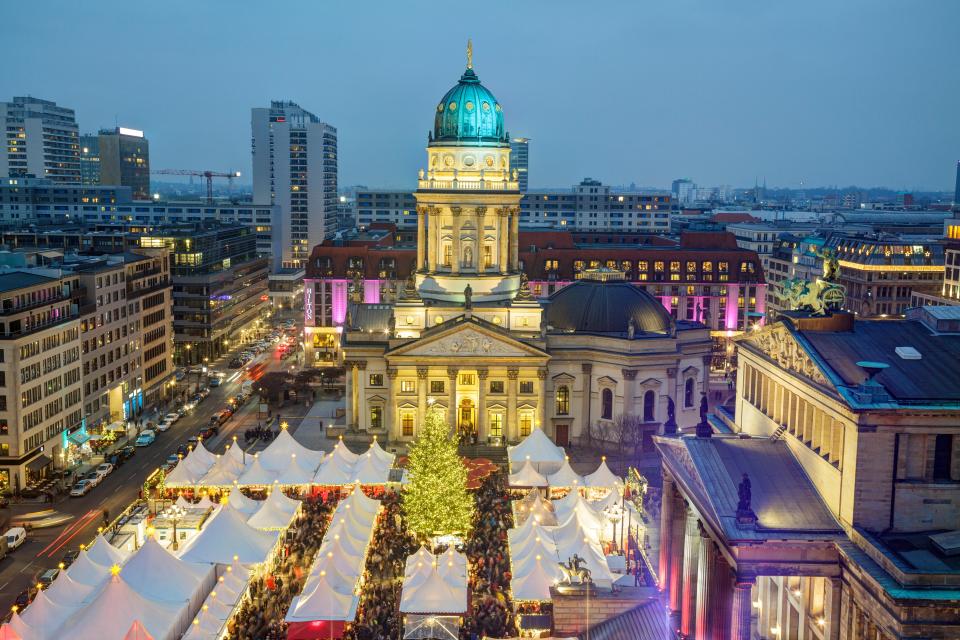  A stunning view over the Gendarmenmarkt featuring the Christmas market in Berlin, Germany