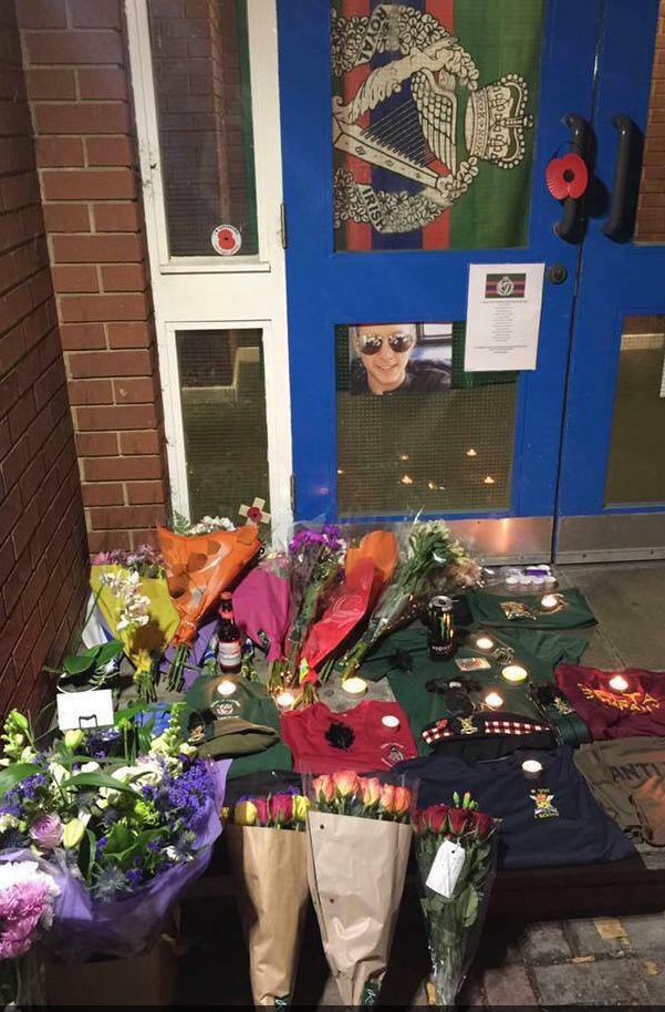  Flowers have been laid in memory of Private Reid after his shocking death