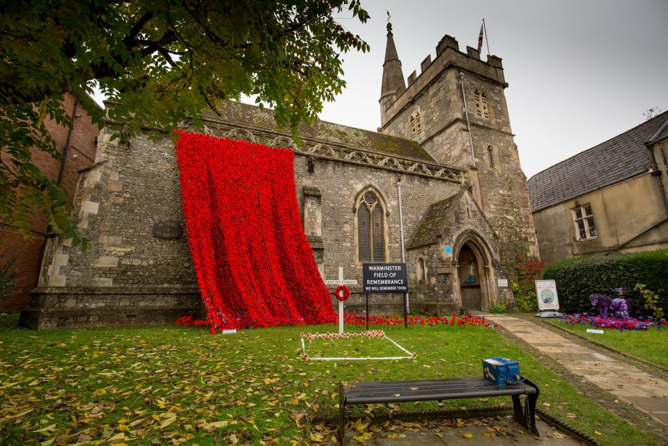 Volunteers spent months hand stitching the poppies for St Lawrence Chapel in Warminster, Wiltshire