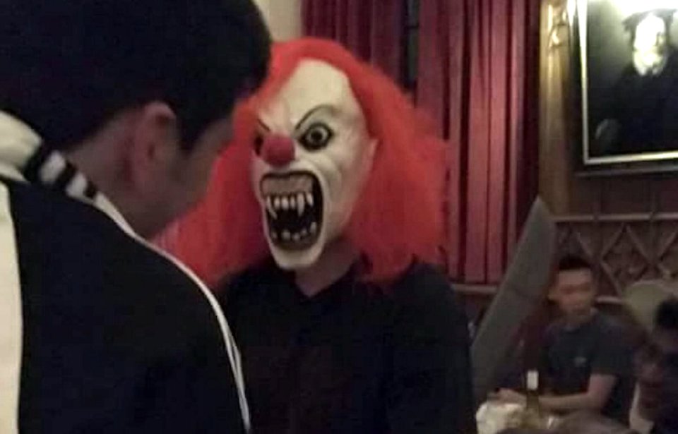 A posh Halloween formal event at Cambridge University was struck by the killer clown craze