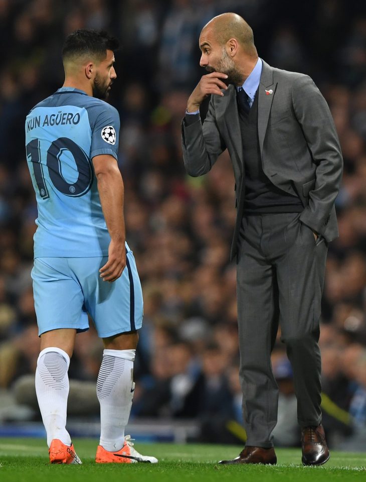 Pep Guardiola gives instructions to Sergio Aguero who insists he is learning much from his boss