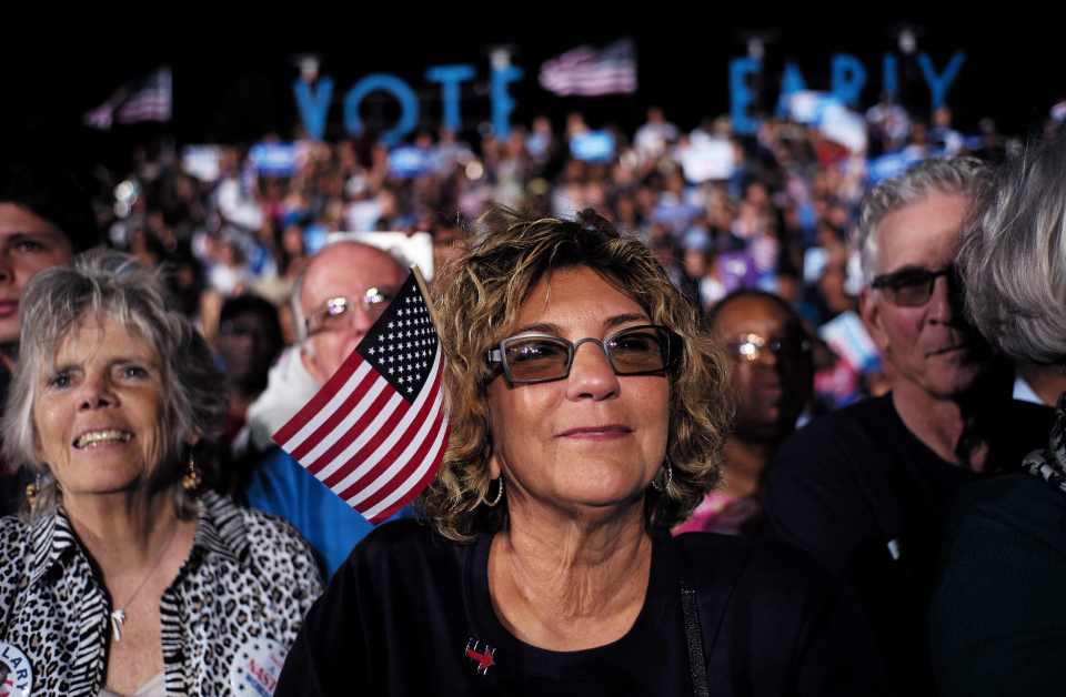 Supporters listen as US Democratic presi