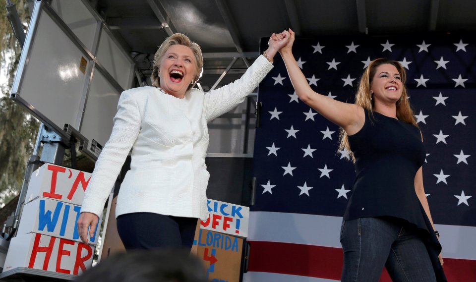 Democratic U.S. presidential nominee Clinton takes the stage with Machado at campaign rally in in Dade City, Florida