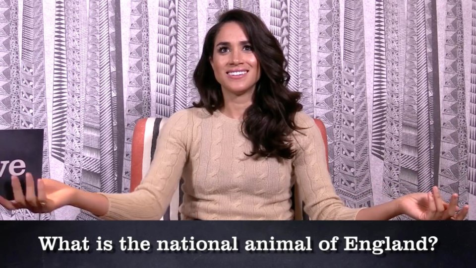 Meghan struggled her way through a quiz on Britishness with TV channel Dave earlier this year