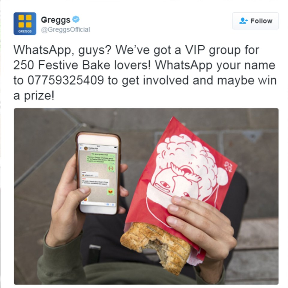  Greggs unveiled the news on their Twitter and  join the group, you simply have to text 07759325409