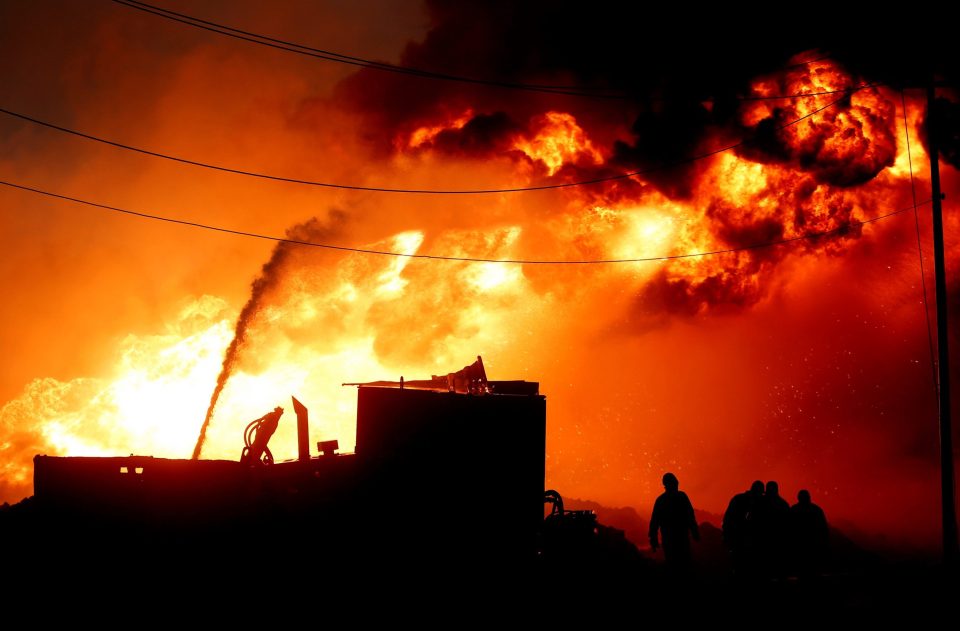  Towering infernos filled the sky near Mosul as ISIS leader al-Baghdadi made a desperate address to his followers