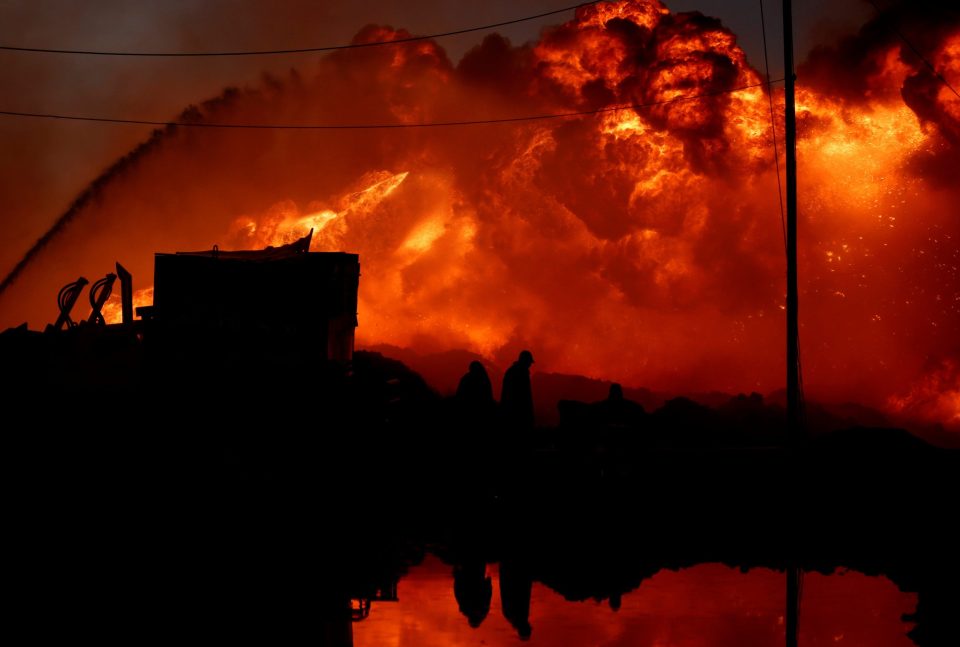  Huge oil fires came as al-Baghdadi assured ISIS militants they would still win