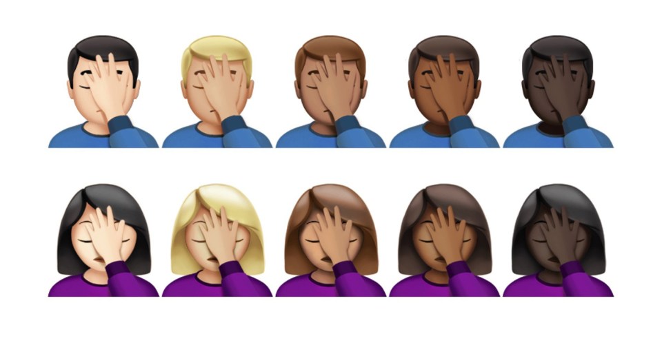  The facepalm emojis are among the new symbols