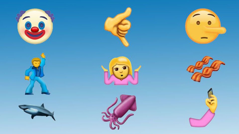  New Emoji's released for iOS 10.2 including the clowns, squids and bacon.