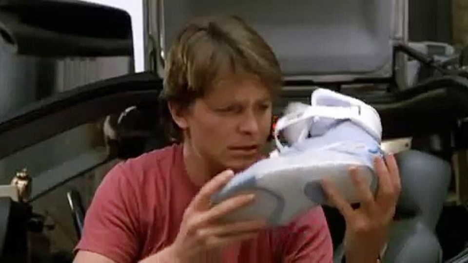 Marty McFly marvels at his self-lacing trainers in the movie 