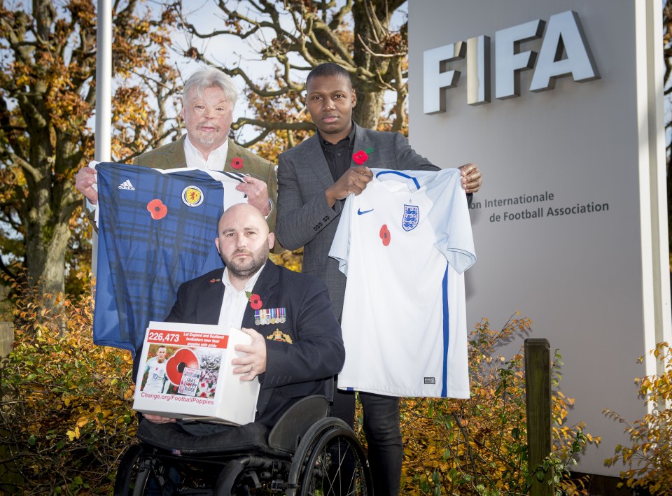 Simon Weston (top left), Ben McBean (top right) and Sgt Rick Clement rallied against Fifa's decision