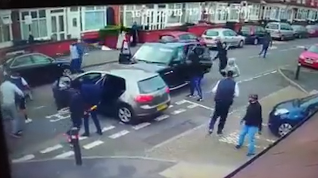  The two cars collide and almost immediately the youngsters start to fight