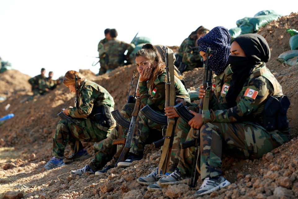  Coalition forces have helped clear the path to Mosul, here Iranian-Kurdish female fighters rest before the next onslaught