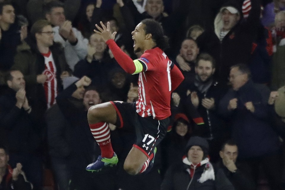  Virgil van Dijk celebrates scoring against Inter Milan on Thursday