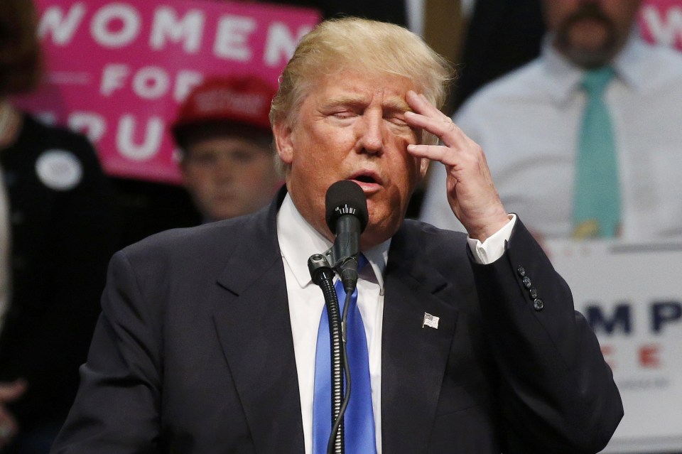 Republican presidential nominee Donald Trump speaks during a campaign event in Concord