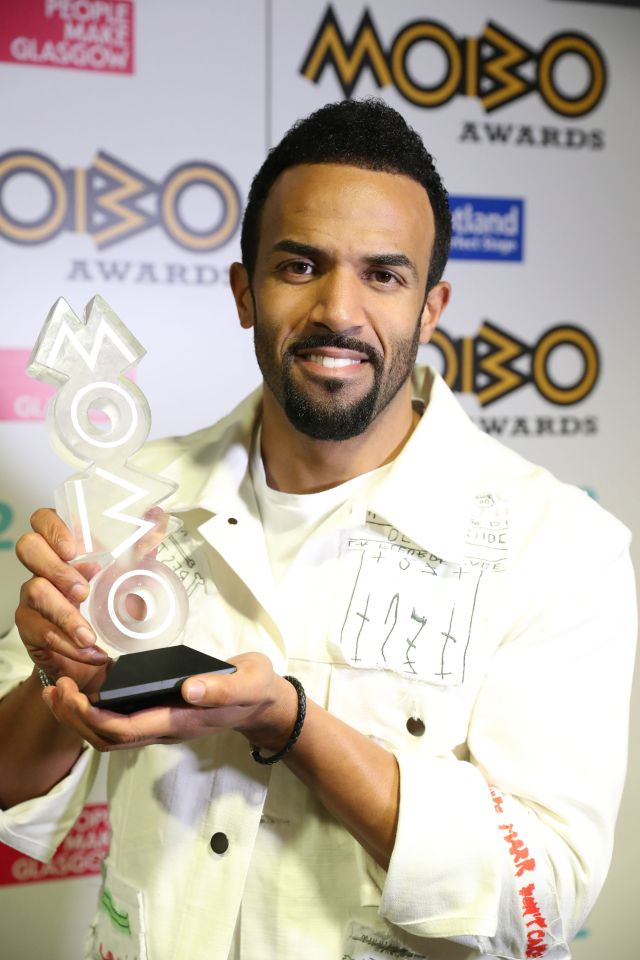 Craig David with his award for best male at the 21st Mobo Awards 