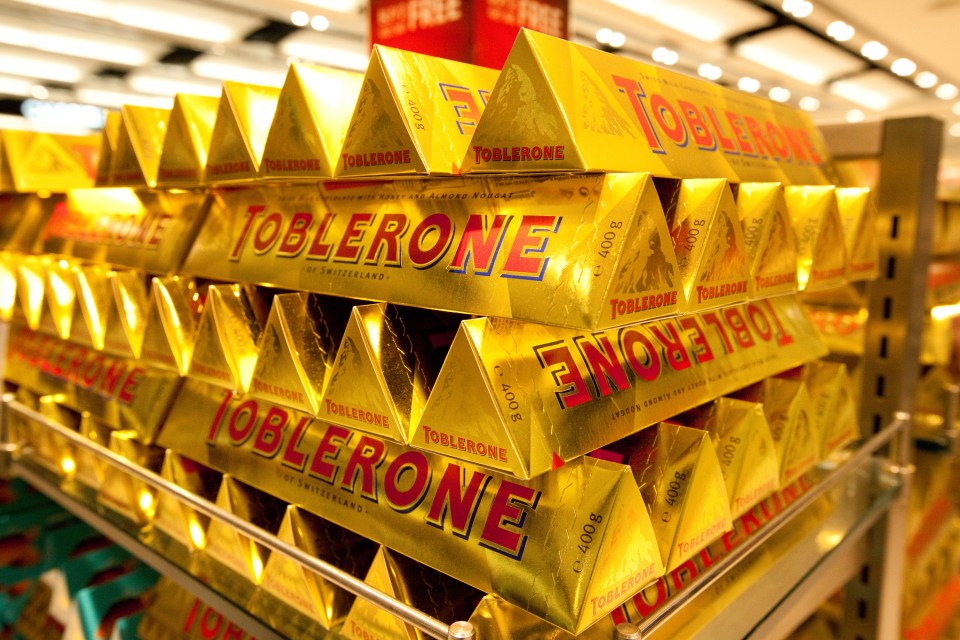 Bars of Toblerone chocolate for sale