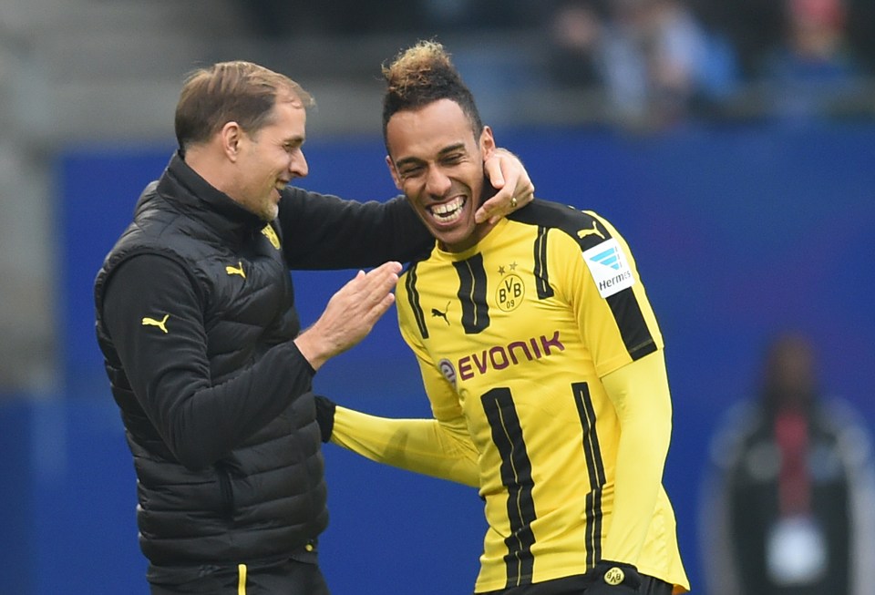 Could this have been Wenger? Aubameyang has a laugh with Dortmund boss Thomas Tuchel