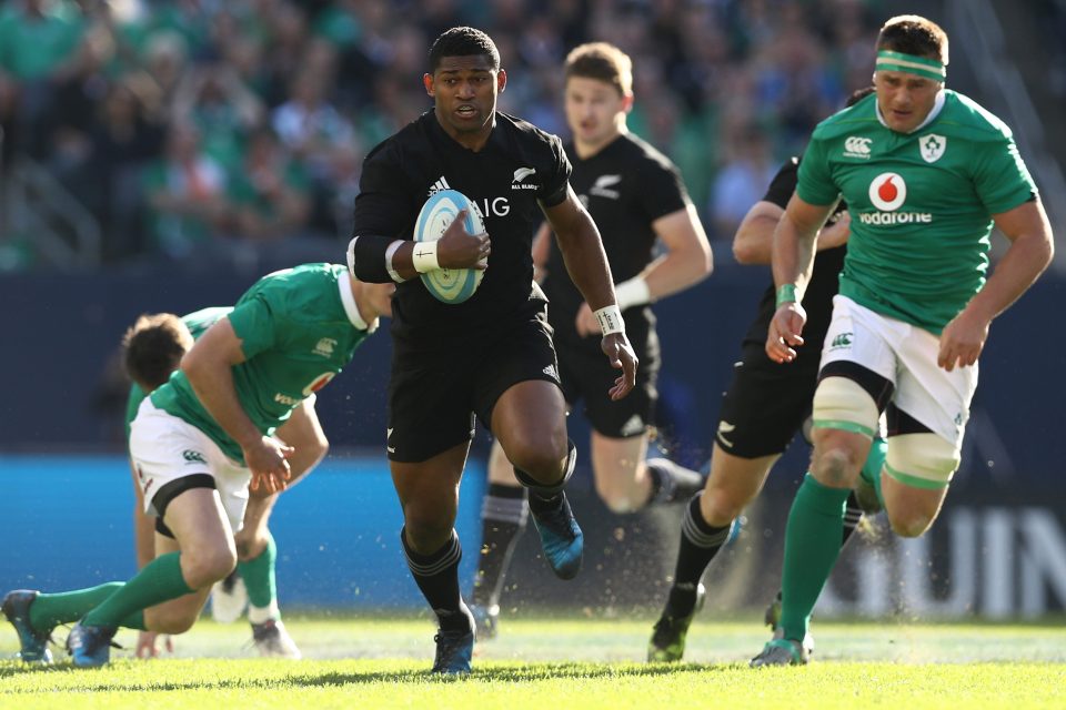  Kiwi ace Waisake Naholo makes a break but Ireland held him in check