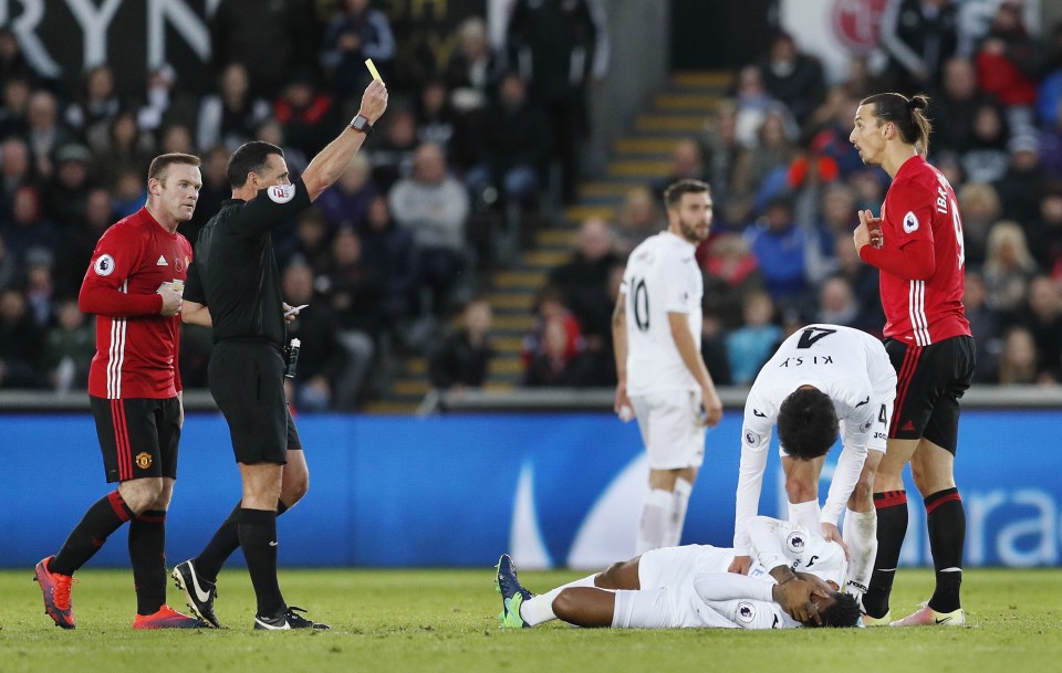  The Swede receives yellow card from referee Neil Swarbrick that rules him out Arsenal showdown