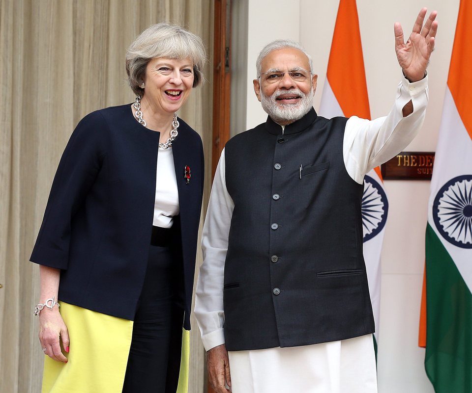  Theresa May is currently in India meeting their PM Narendra Modi