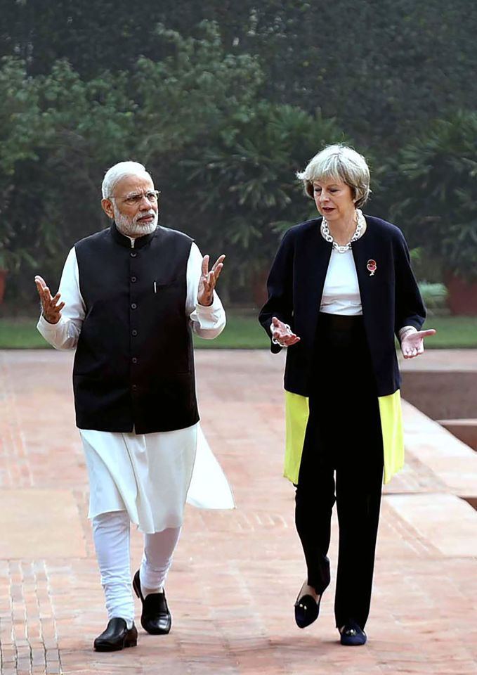  Theresa May is in New Delhi for trade talks with the Indian PM Narendra Modi