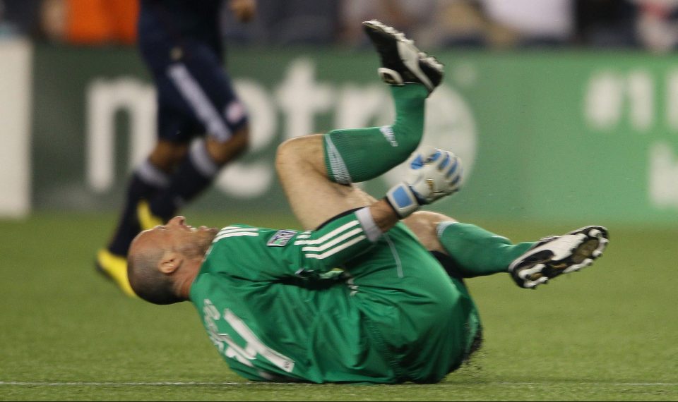 Preston Burpo lies in agony with the goalkeepers career over