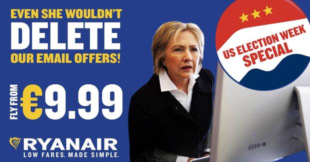  Ryanair's latest campaign mocks the two key presidential candidates