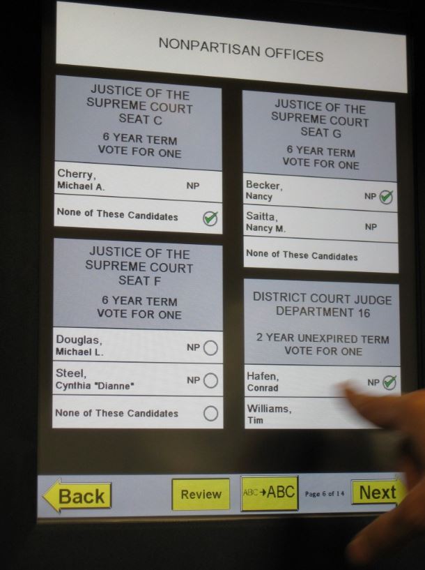  In many US states, voters touch a screen to cast their ballot in presidential and local elections and to choose officials such as judges