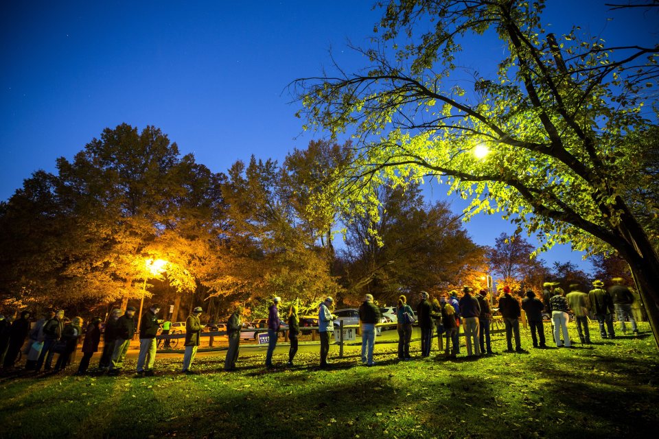 Lines... Virginia residents wait in line in the pre-dawn hours to vote in the the 2016 US presidential election