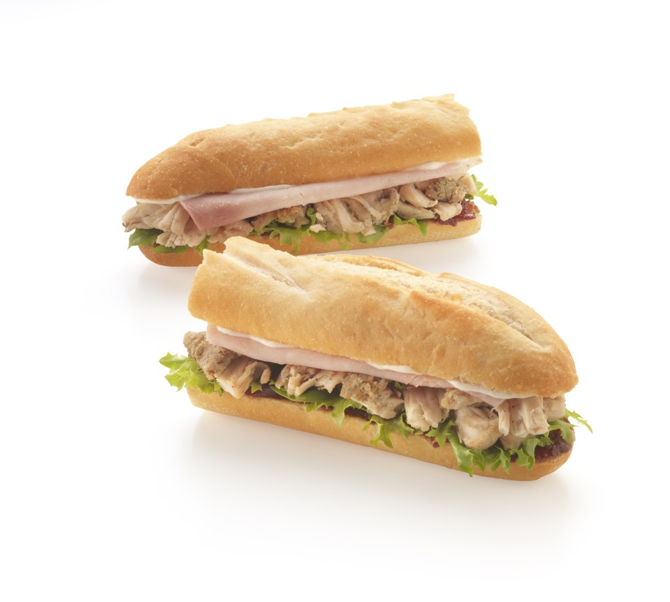 A festive flavoured turkey and ham baguette can be bought for £3.00